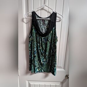 Sleeveless Printed Cowl Neck Top - Black & Teal